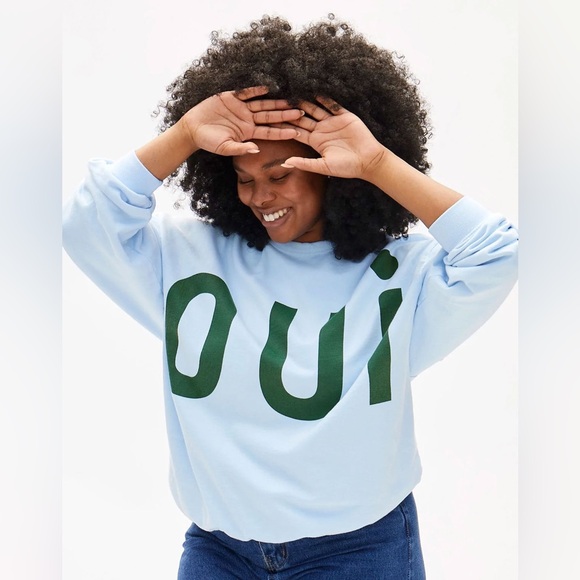 Clare V Sweaters - Clare V OUI Sky blue evergreen grand oui pullover sweater